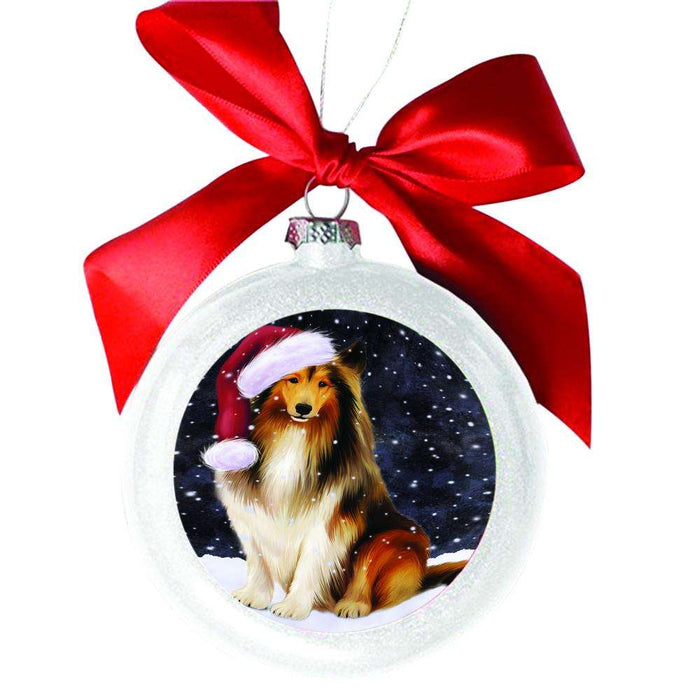 Let it Snow Christmas Holiday Rough Collie Dog White Round Ball Christmas Ornament WBSOR48699