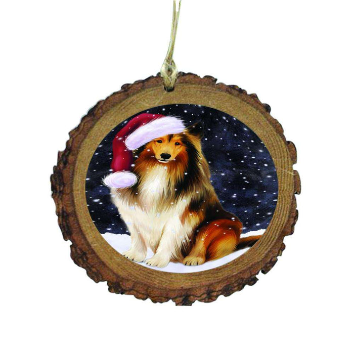 Let it Snow Christmas Holiday Rough Collie Dog Wooden Christmas Ornament WOR48699
