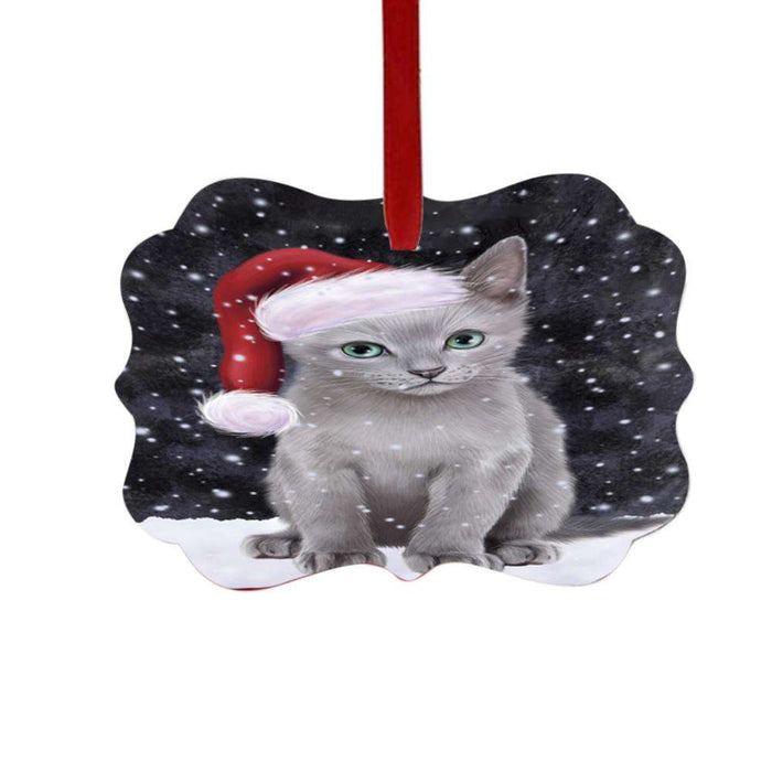 Let it Snow Christmas Holiday Russian Blue Cat Double-Sided Photo Benelux Christmas Ornament LOR48961