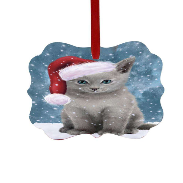 Let it Snow Christmas Holiday Russian Blue Cat Double-Sided Photo Benelux Christmas Ornament LOR48963
