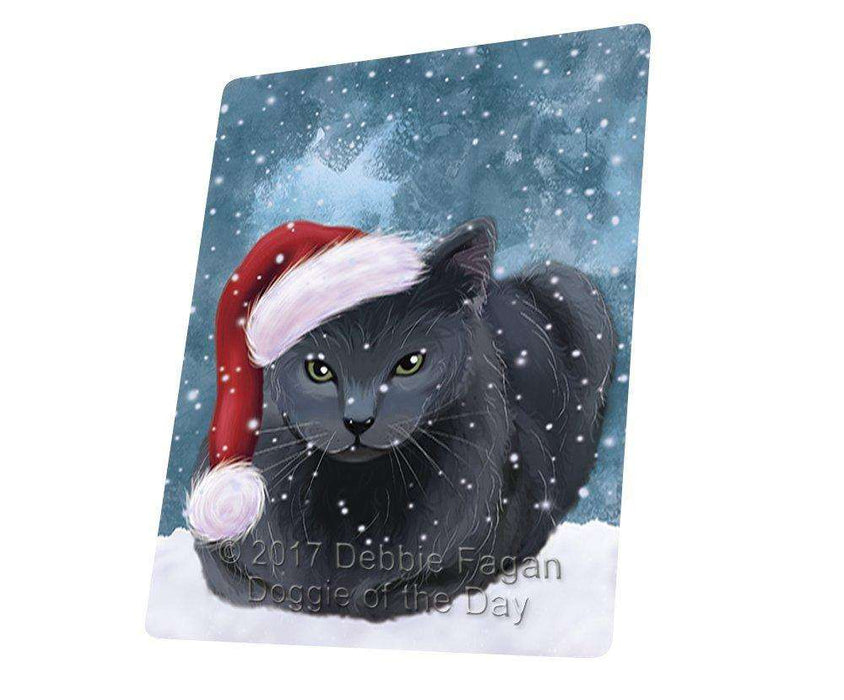 Let it Snow Christmas Holiday Russian Blue Cat Wearing Santa Hat Art Portrait Print Woven Throw Sherpa Plush Fleece Blanket D258
