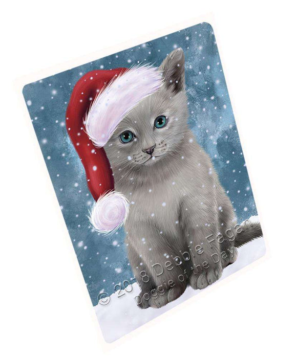 Let it Snow Christmas Holiday Russian Blue Cat Wearing Santa Hat Blanket BLNKT106239