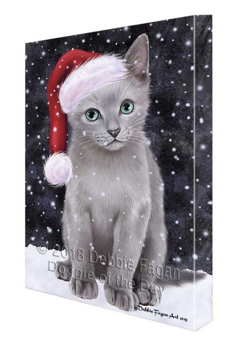 Let it Snow Christmas Holiday Russian Blue Cat Wearing Santa Hat Canvas Print Wall Art Décor CVS106730