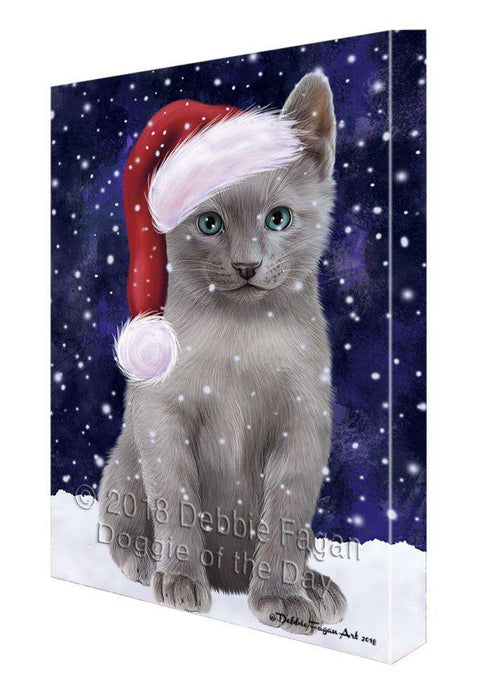 Let it Snow Christmas Holiday Russian Blue Cat Wearing Santa Hat Canvas Print Wall Art Décor CVS106739