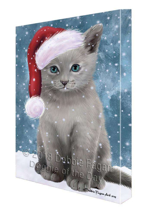 Let it Snow Christmas Holiday Russian Blue Cat Wearing Santa Hat Canvas Print Wall Art Décor CVS106748