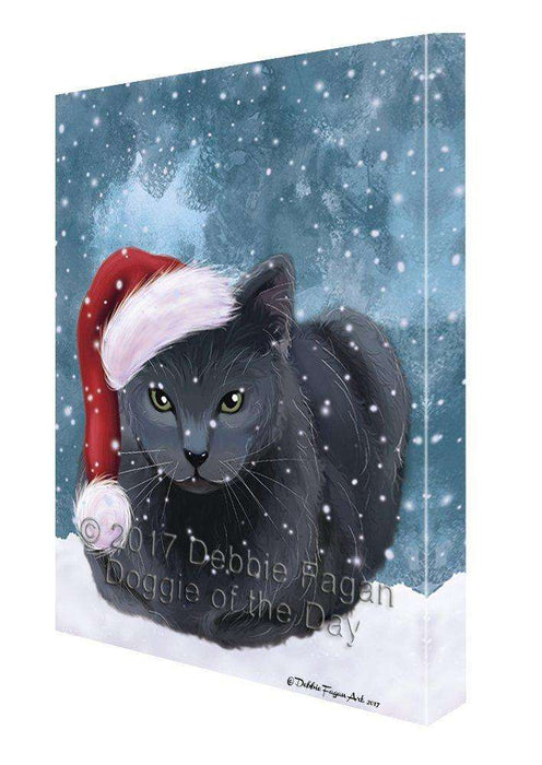 Let it Snow Christmas Holiday Russian Blue Cat Wearing Santa Hat Canvas Wall Art D258