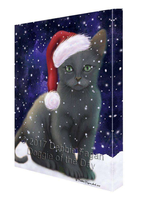Let it Snow Christmas Holiday Russian Blue Cat Wearing Santa Hat Canvas Wall Art D259