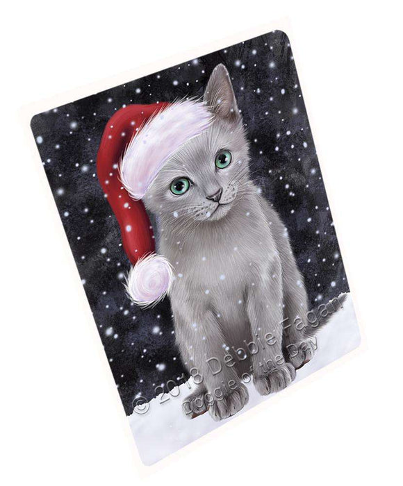 Let it Snow Christmas Holiday Russian Blue Cat Wearing Santa Hat Cutting Board C67404
