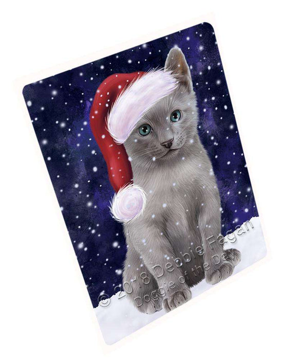 Let it Snow Christmas Holiday Russian Blue Cat Wearing Santa Hat Cutting Board C67407