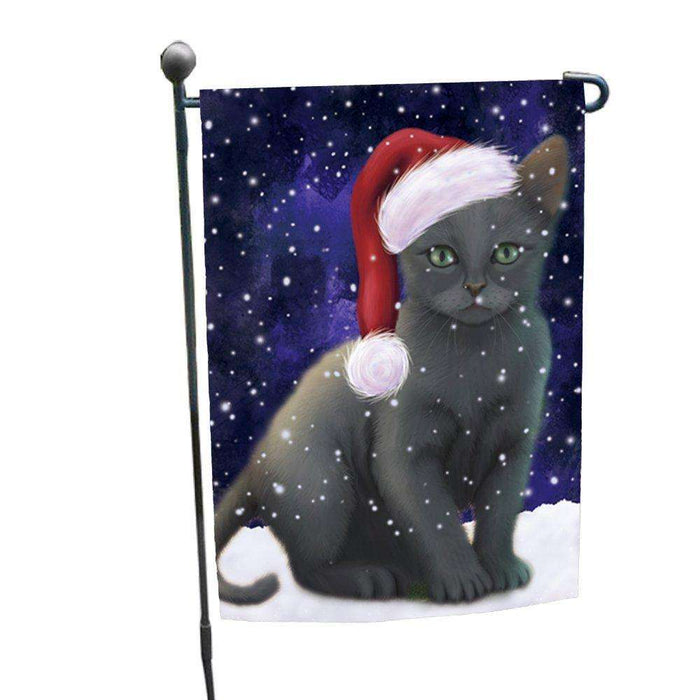 Let it Snow Christmas Holiday Russian Blue Cat Wearing Santa Hat Garden Flag D259