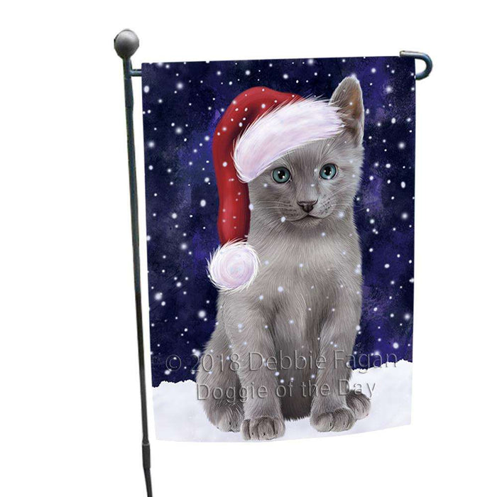 Let it Snow Christmas Holiday Russian Blue Cat Wearing Santa Hat Garden Flag GFLG54383