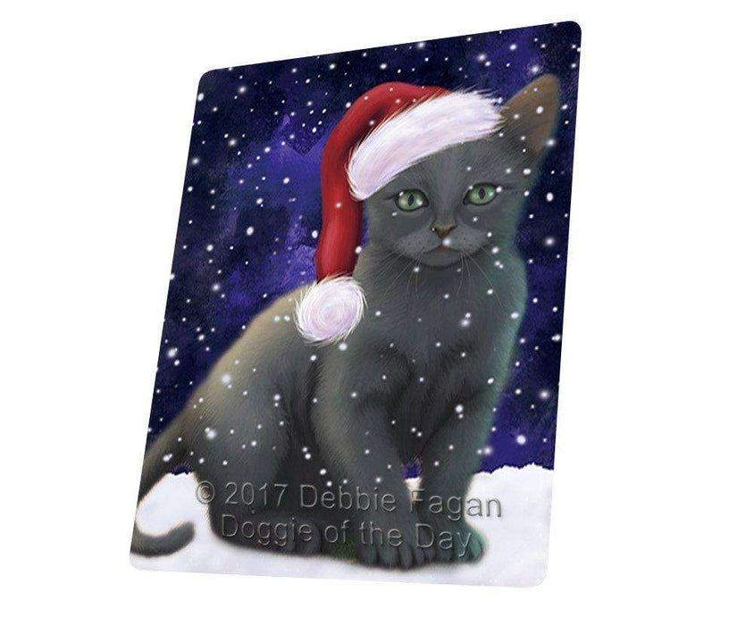 Let it Snow Christmas Holiday Russian Blue Cat Wearing Santa Hat Tempered Cutting Board D259