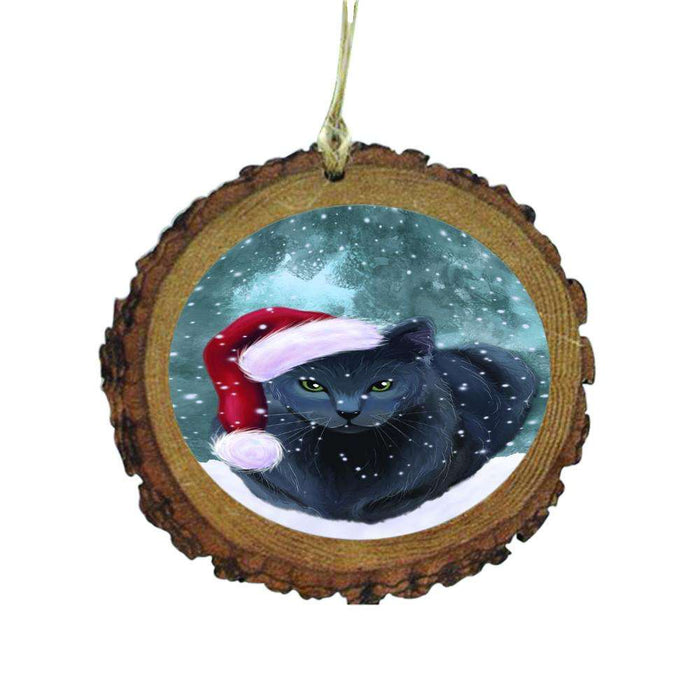 Let it Snow Christmas Holiday Russian Blue Cat Wooden Christmas Ornament WOR48700