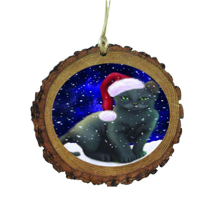 Let it Snow Christmas Holiday Russian Blue Cat Wooden Christmas Ornament WOR48701
