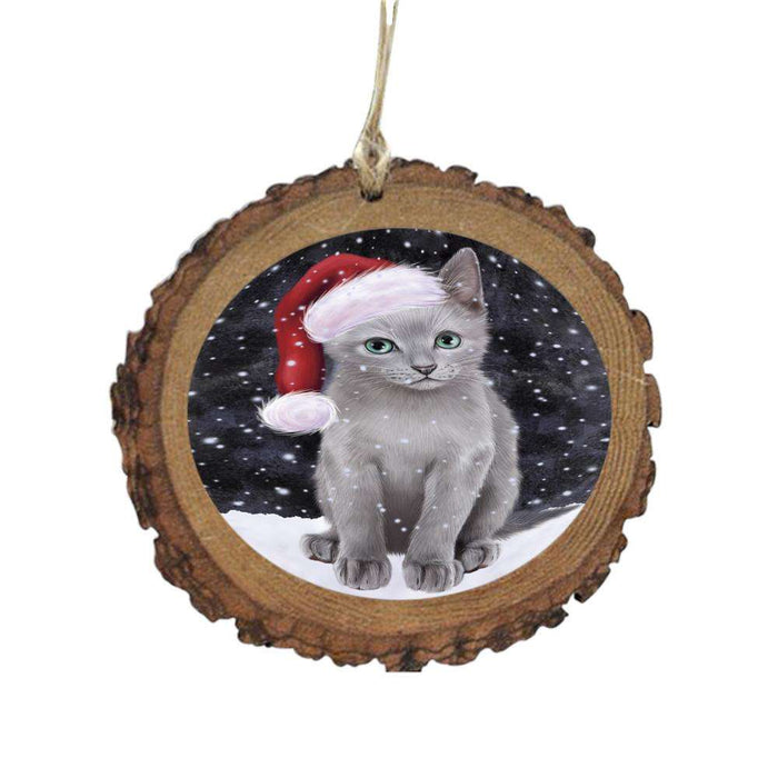 Let it Snow Christmas Holiday Russian Blue Cat Wooden Christmas Ornament WOR48961