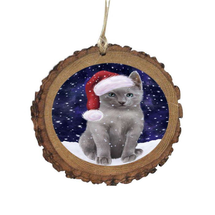 Let it Snow Christmas Holiday Russian Blue Cat Wooden Christmas Ornament WOR48962