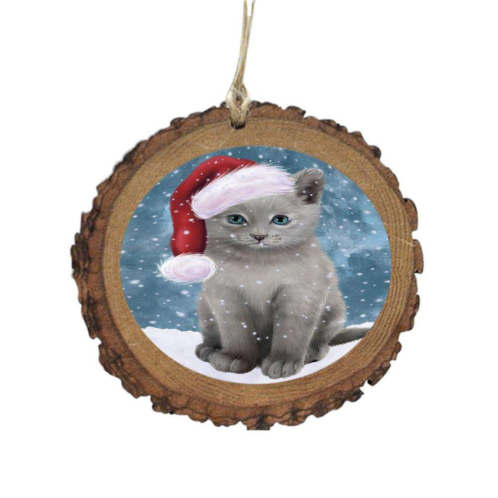 Let it Snow Christmas Holiday Russian Blue Cat Wooden Christmas Ornament WOR48963