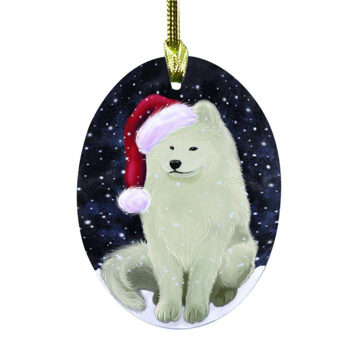 Let it Snow Christmas Holiday Samoyed Dog Oval Glass Christmas Ornament OGOR48702