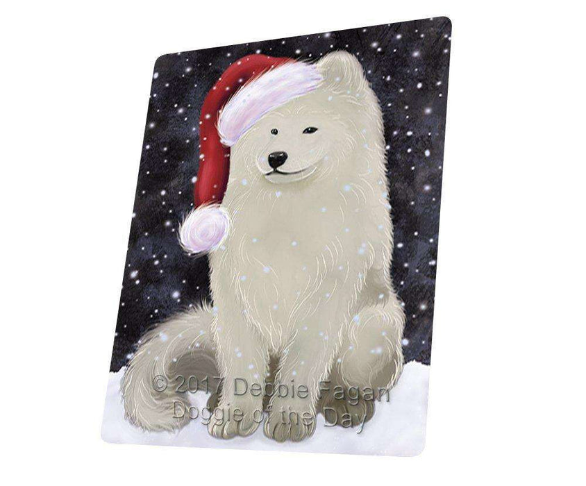 Let it Snow Christmas Holiday Samoyed Dog Wearing Santa Hat Art Portrait Print Woven Throw Sherpa Plush Fleece Blanket D260