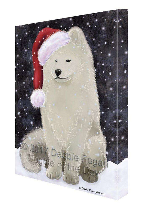 Let it Snow Christmas Holiday Samoyed Dog Wearing Santa Hat Canvas Wall Art D260