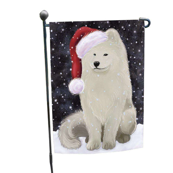 Let it Snow Christmas Holiday Samoyed Dog Wearing Santa Hat Garden Flag D260