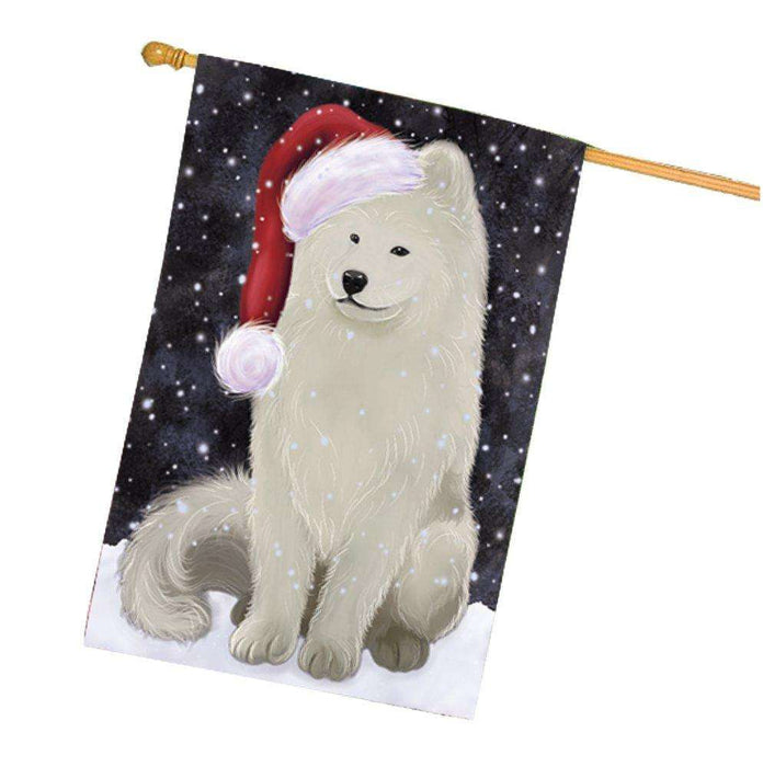 Let it Snow Christmas Holiday Samoyed Dog Wearing Santa Hat House Flag