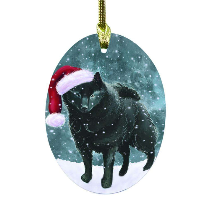 Let it Snow Christmas Holiday Schipperke Dog Oval Glass Christmas Ornament OGOR48703