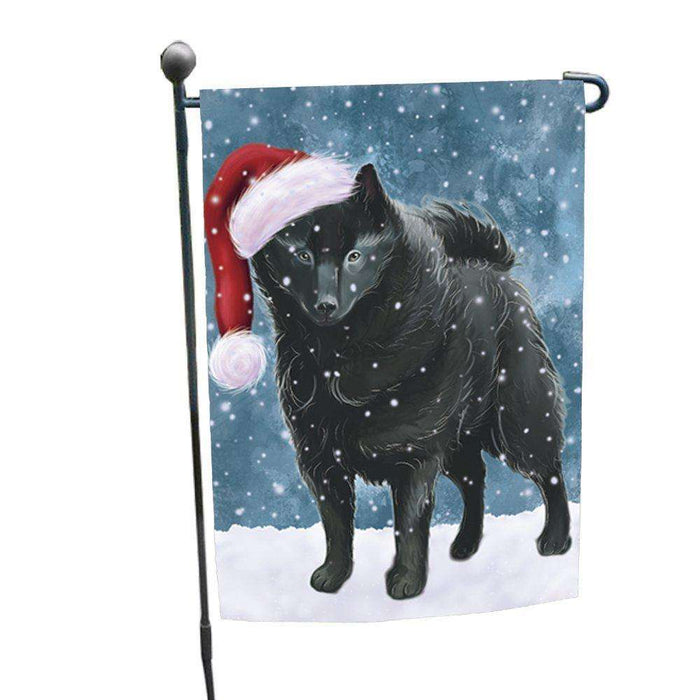 Let it Snow Christmas Holiday Schipperke Dog Wearing Santa Hat Garden Flag