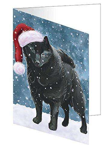 Let it Snow Christmas Holiday Schipperke Dog Wearing Santa Hat Handmade Artwork Assorted Pets Greeting Cards and Note Cards with Envelopes for All Occasions and Holiday Seasons D342