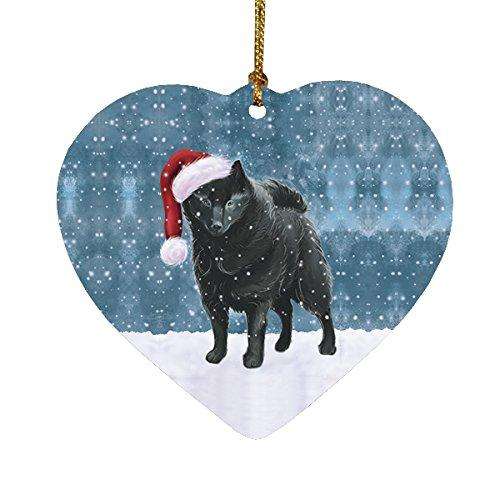 Let it Snow Christmas Holiday Schipperke Dog Wearing Santa Hat Heart Ornament D236
