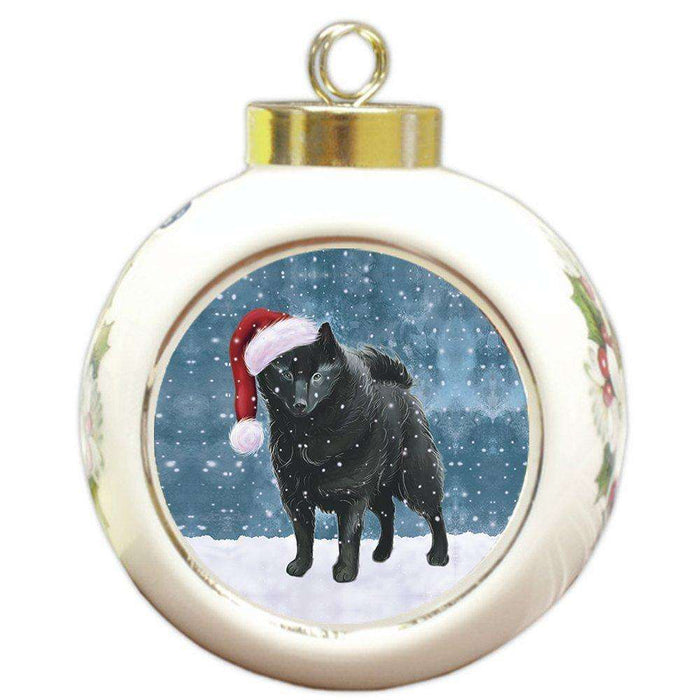 Let it Snow Christmas Holiday Schipperke Dog Wearing Santa Hat Round Ball Ornament D236