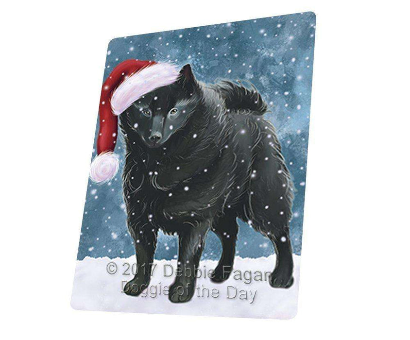 Let it Snow Christmas Holiday Schipperke Dog Wearing Santa Hat Tempered Cutting Board