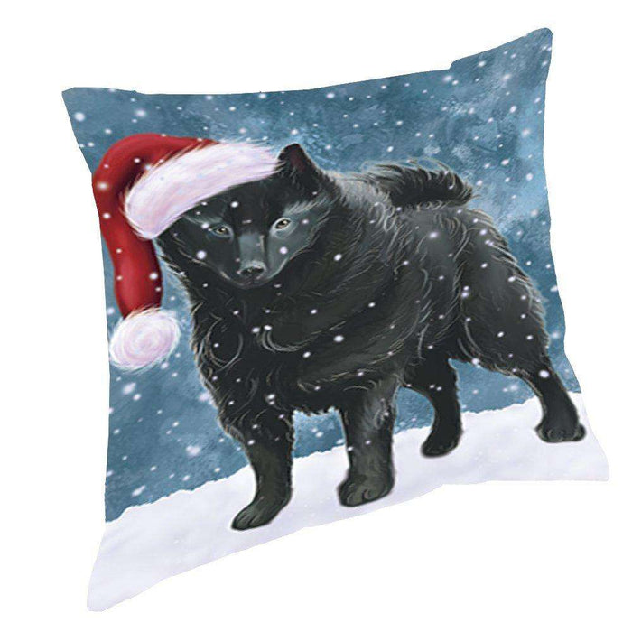 Let it Snow Christmas Holiday Schipperke Dog Wearing Santa Hat Throw Pillow D394