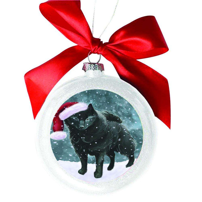 Let it Snow Christmas Holiday Schipperke Dog White Round Ball Christmas Ornament WBSOR48703