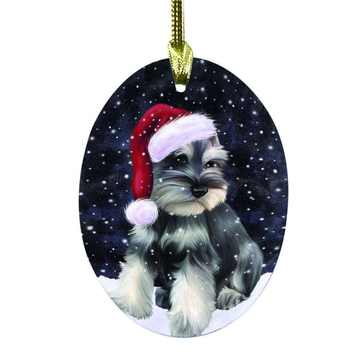 Let it Snow Christmas Holiday Schnauzer Dog Oval Glass Christmas Ornament OGOR48704