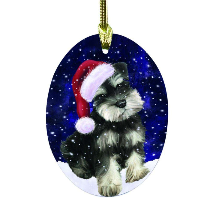 Let it Snow Christmas Holiday Schnauzer Dog Oval Glass Christmas Ornament OGOR48705