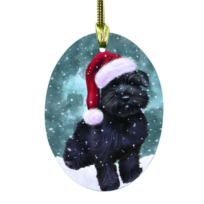 Let it Snow Christmas Holiday Schnauzer Dog Oval Glass Christmas Ornament OGOR48706
