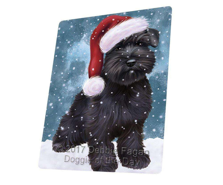 Let it Snow Christmas Holiday Schnauzers Dog Wearing Santa Hat Art Portrait Print Woven Throw Sherpa Plush Fleece Blanket