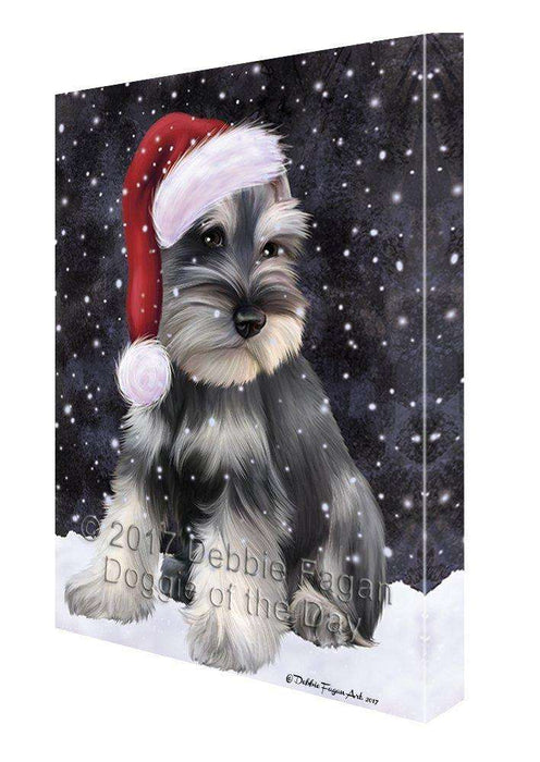 Let it Snow Christmas Holiday Schnauzers Dog Wearing Santa Hat Canvas Wall Art