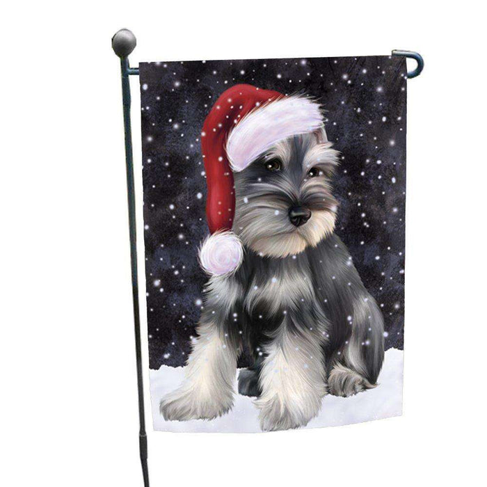 Let it Snow Christmas Holiday Schnauzers Dog Wearing Santa Hat Garden Flag