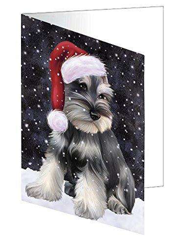 Let it Snow Christmas Holiday Schnauzers Dog Wearing Santa Hat Handmade Artwork Assorted Pets Greeting Cards and Note Cards with Envelopes for All Occasions and Holiday Seasons