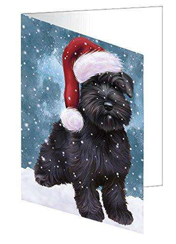 Let it Snow Christmas Holiday Schnauzers Dog Wearing Santa Hat Handmade Artwork Assorted Pets Greeting Cards and Note Cards with Envelopes for All Occasions and Holiday Seasons