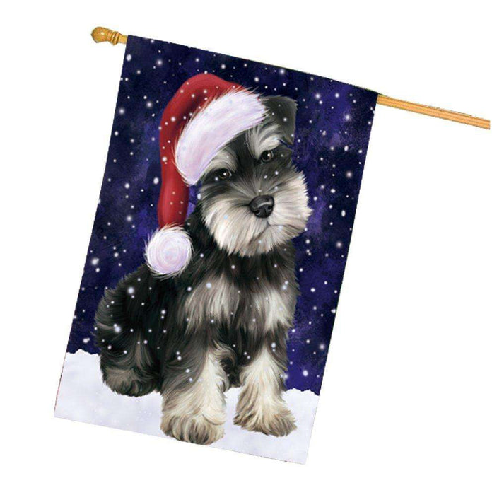 Let it Snow Christmas Holiday Schnauzers Dog Wearing Santa Hat House Flag