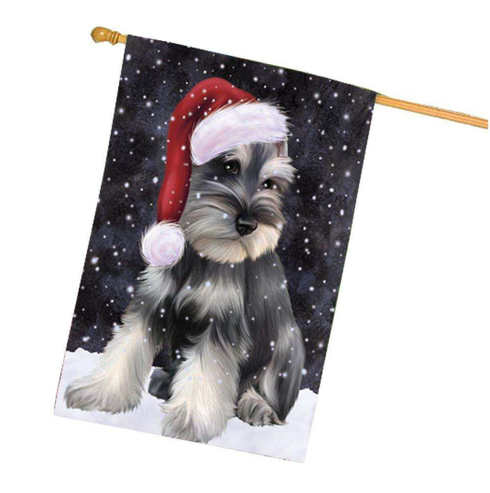 Let it Snow Christmas Holiday Schnauzers Dog Wearing Santa Hat House Flag