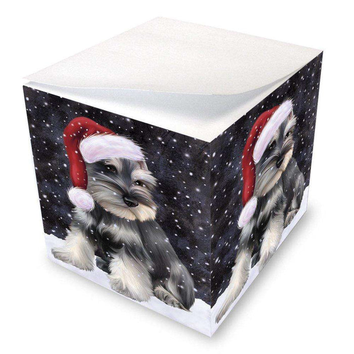 Let it Snow Christmas Holiday Schnauzers Dog Wearing Santa Hat Note Cube D353