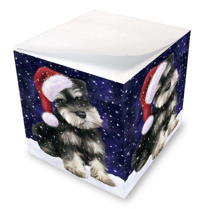 Let it Snow Christmas Holiday Schnauzers Dog Wearing Santa Hat Note Cube D354
