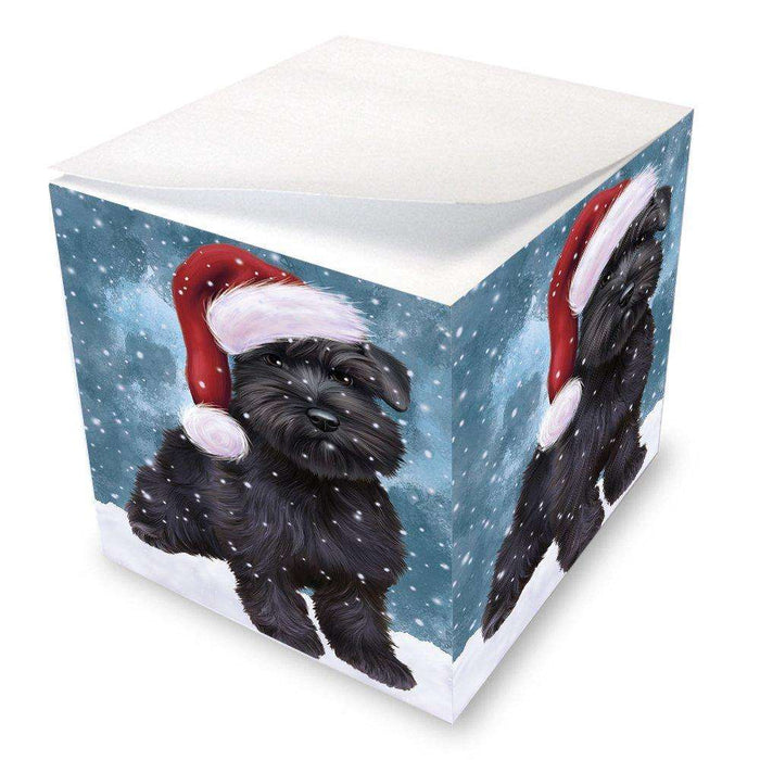 Let it Snow Christmas Holiday Schnauzers Dog Wearing Santa Hat Note Cube D355