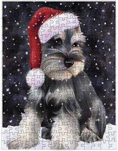 Let it Snow Christmas Holiday Schnauzers Dog Wearing Santa Hat Puzzle with Photo Tin D411
