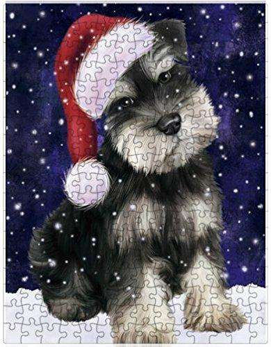 Let it Snow Christmas Holiday Schnauzers Dog Wearing Santa Hat Puzzle with Photo Tin D412