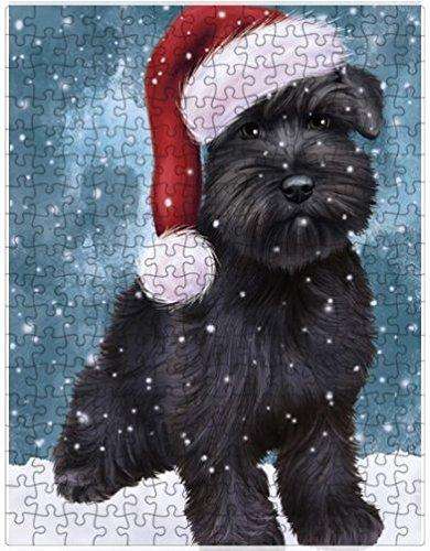 Let it Snow Christmas Holiday Schnauzers Dog Wearing Santa Hat Puzzle with Photo Tin D413